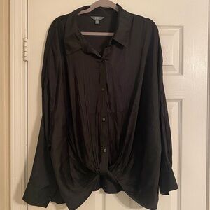 Terra & Sky Women’s Long Sleeve Knotted Black Shirt. Button Down. NWT. Plus. 4X